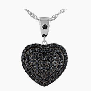 Black Spinel Rhodium Over Sterling Silver Heart Pendant With Chain 1.14ctw